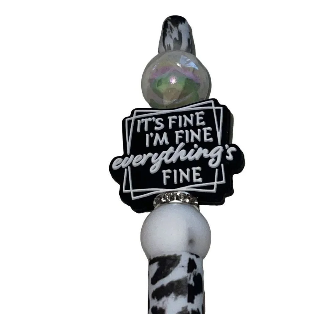 It’s fine, I’m fine, everything’s fine beaded pen handmade black leopard cheetah